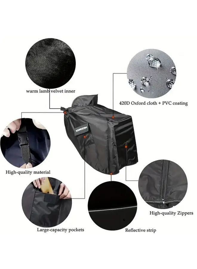 Black Windproof Fleece Lined Motorcycle Scooter Apron Cover Adjustable Waist Belt Reflective Strips - Image 3